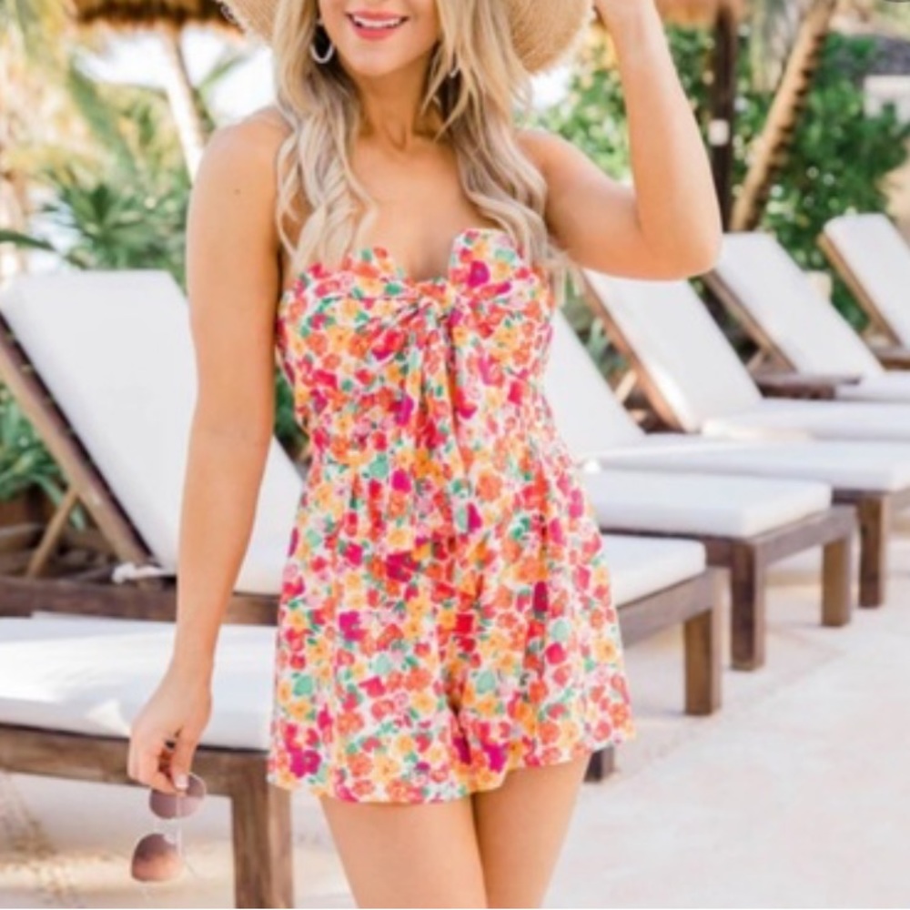 Pink Lily “Following A Daydream” Multi Floral Romper